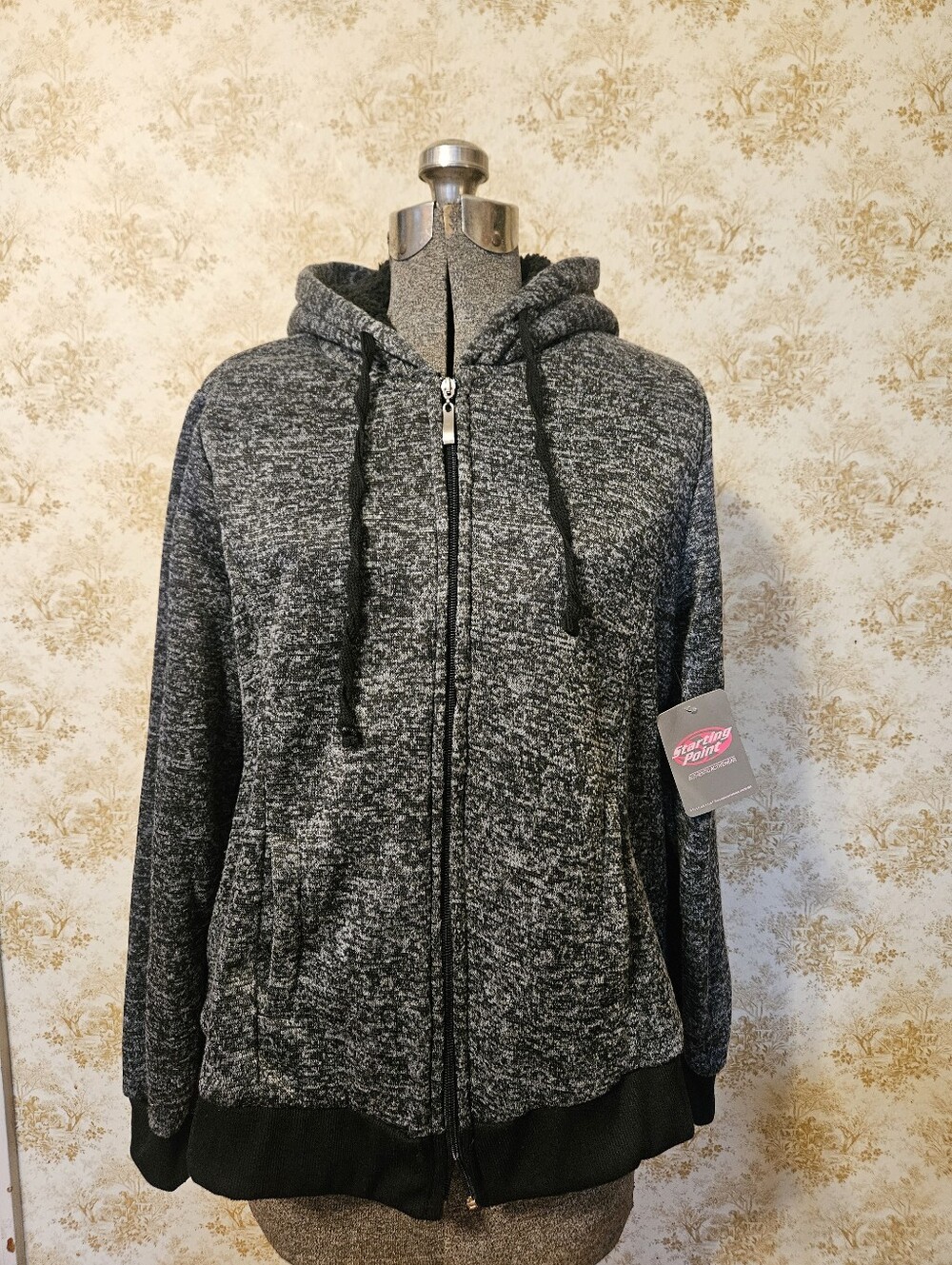 Heathered Black And Grey Sherpa Lined Sweatshirt